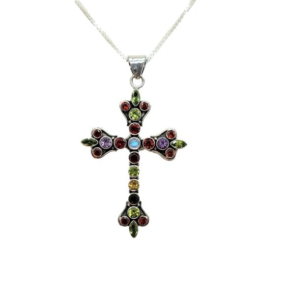 Nicky Butler Jewelry - Fleur de Lis Gemstone Cross Pendant with Chain Nicky Butler .925 Sterling Silver